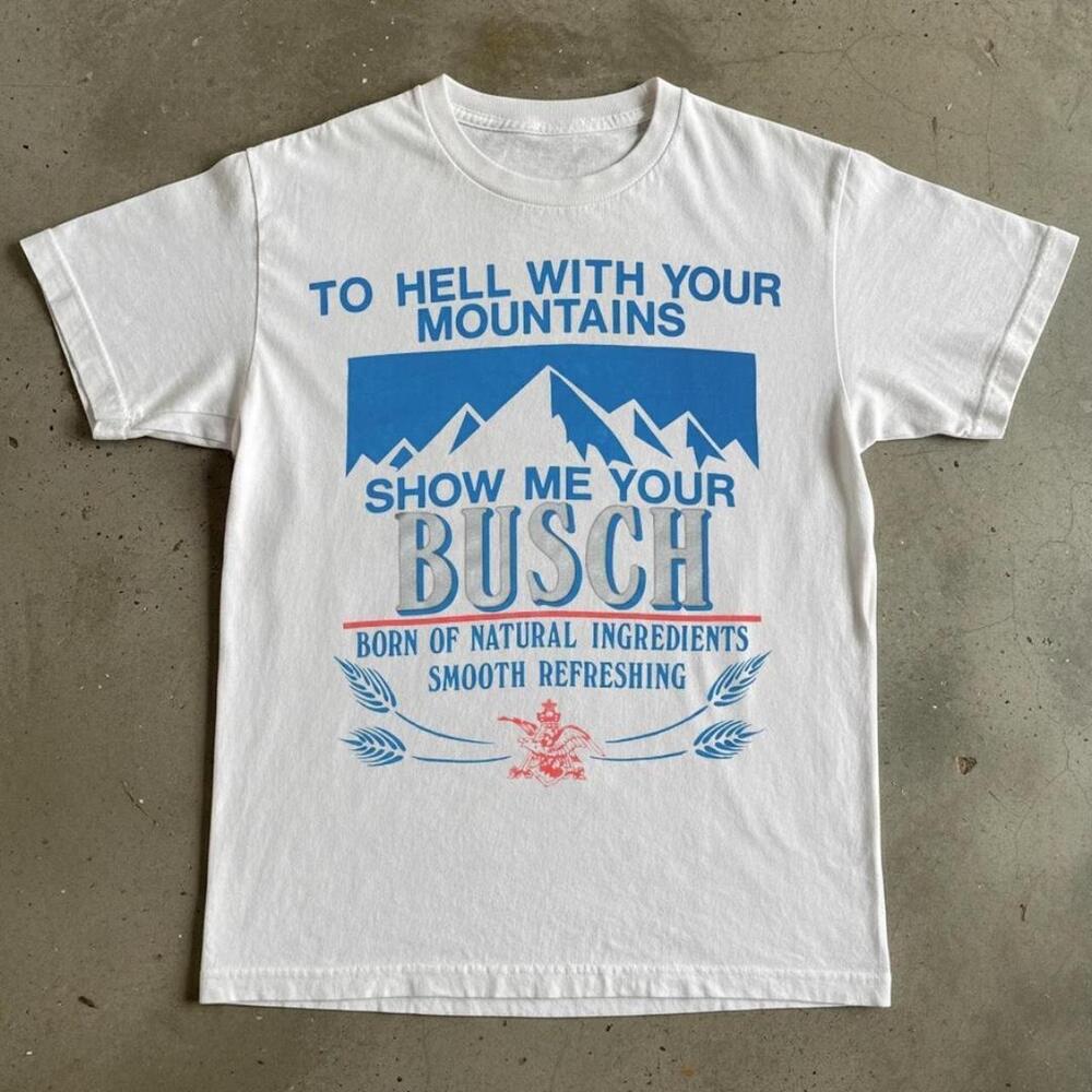 Gildan Men White T-Shirt, Busch Beer Graphic Tee Re Shirt